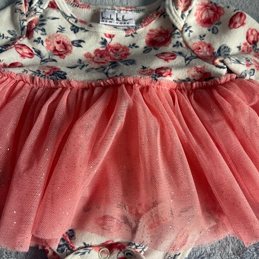 Nicole Miller Pink and Cream Floral Baby Dress